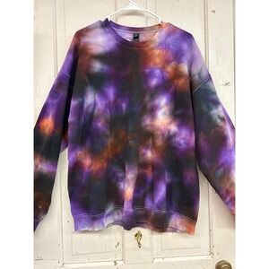 Gildan Softstyle Purple Orange Galaxy Tie Dye Sweatshirt XL Custom Ice Dye Crew